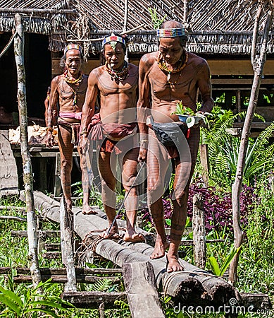 Men of the Mentawai tribe go hunting. Editorial Stock Photo